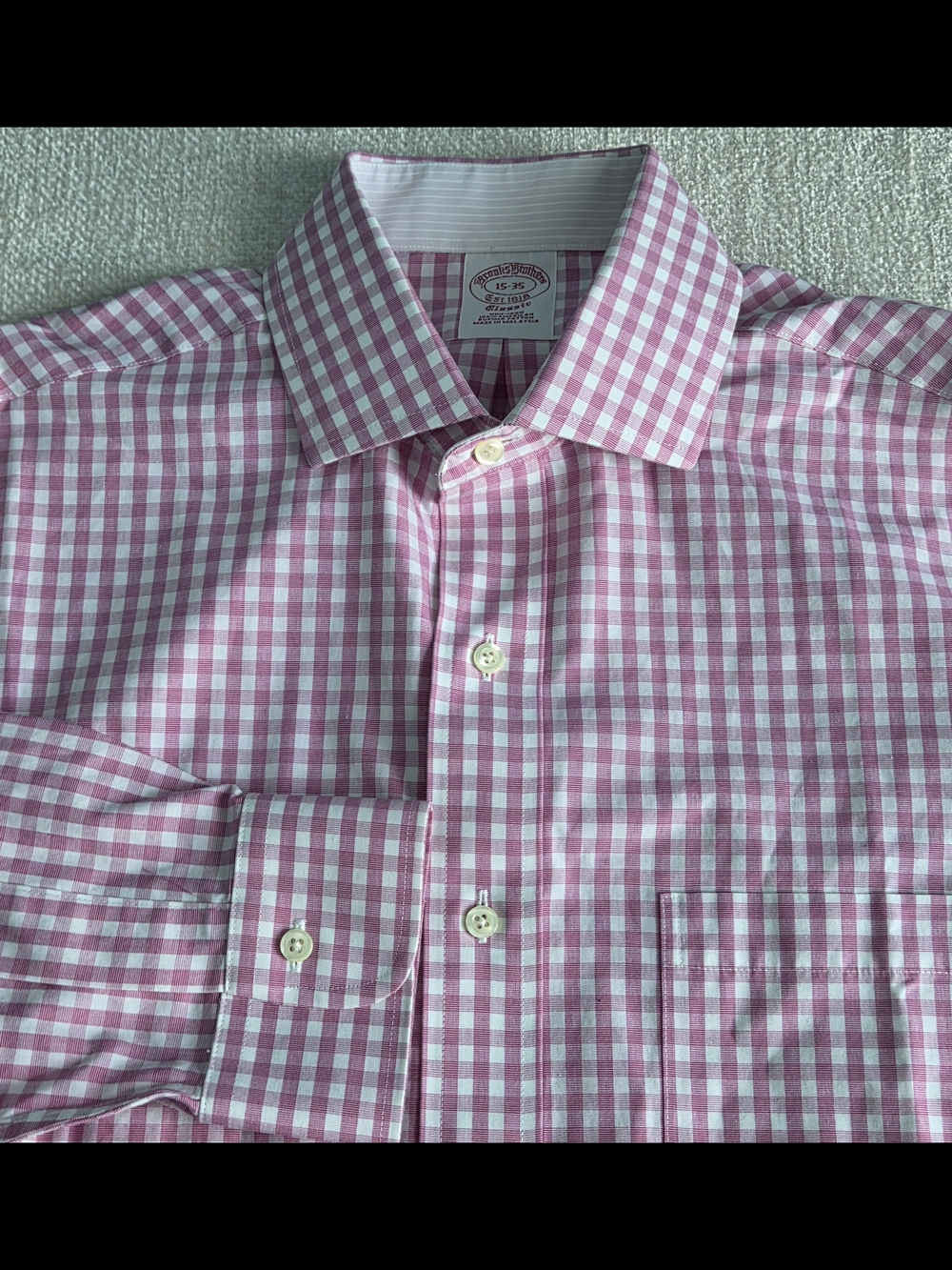 Brooks Brothers 346 Dress Shirt Men's 15-35 Classic Fit Pink Gingham Non-Iron